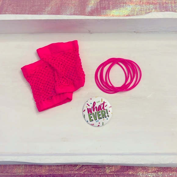 ⭐️3/15 Neon 80s Pink Costume Bundle Party Halloween What Ever!  Jelly Bracelets - Picture 1 of 7